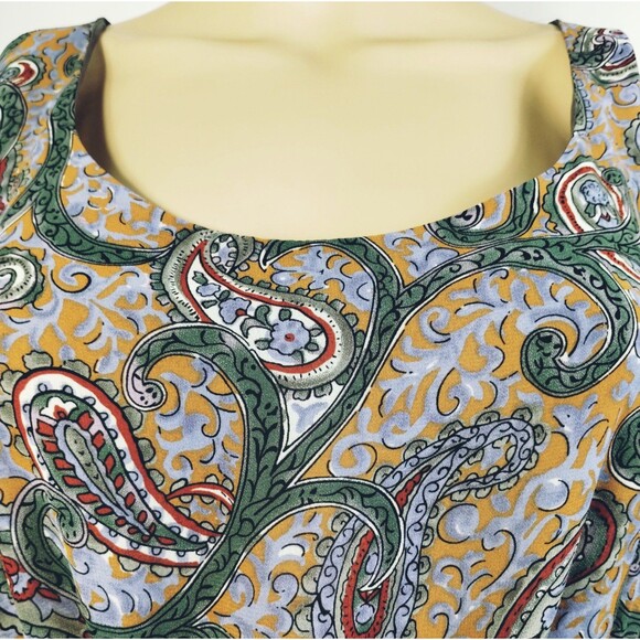 Chiffon Top Size XL Blue Green Paisley Lined Ruffled Sleeve Boho Milkmaid Flowy - Picture 2 of 12